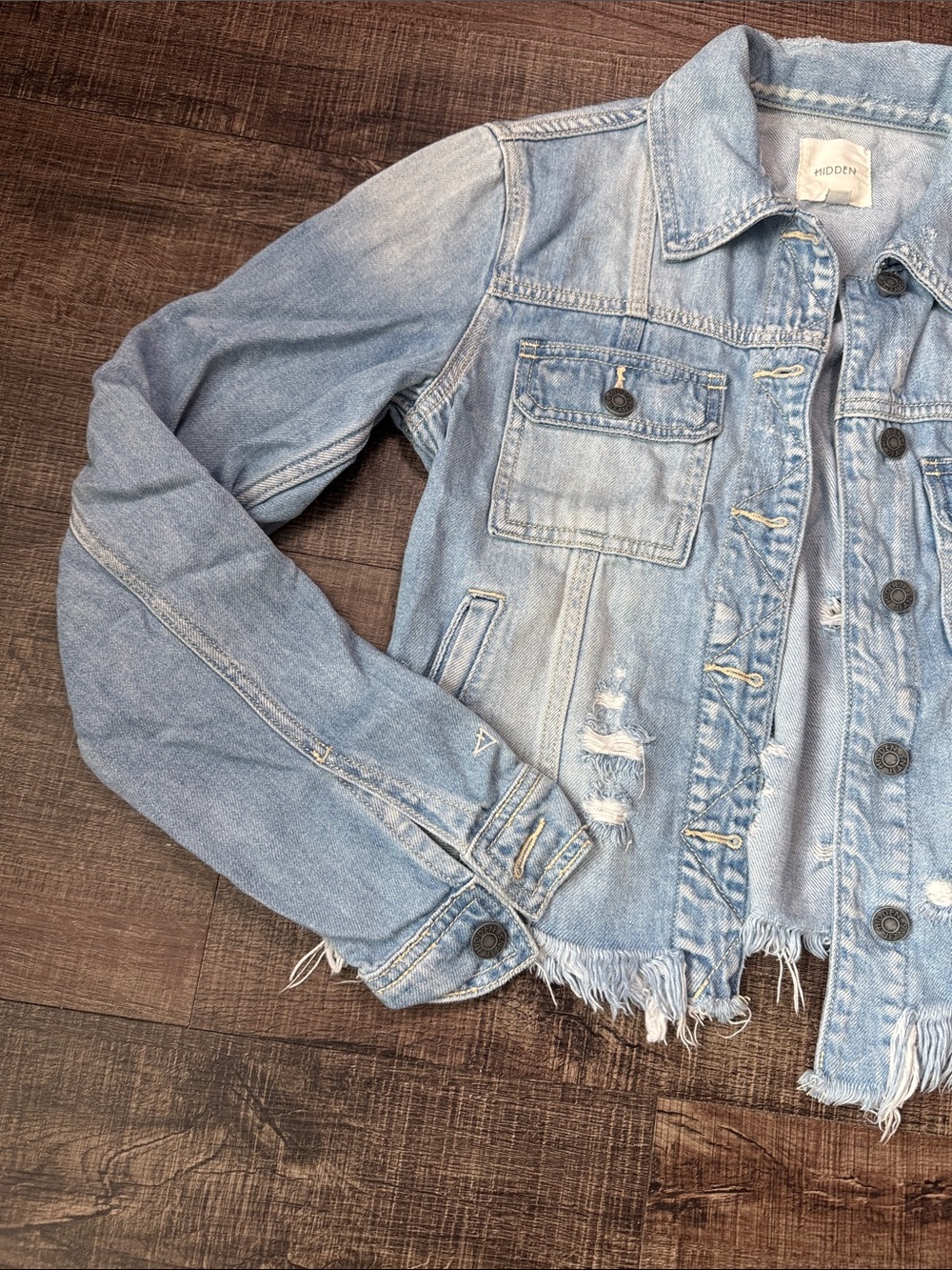 Light Wash Distressed Denim Jacket - Women's - Picture 2 of 10